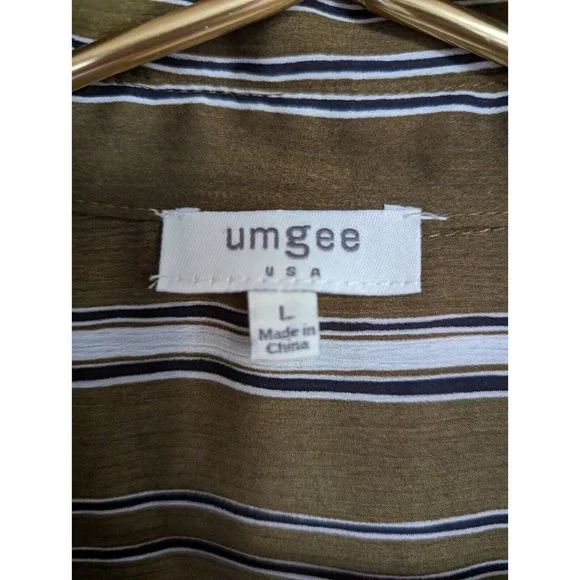 Umgee Top Womens Large Green White Striped Gauzy Oversized Tunic Blouse - Picture 7 of 8